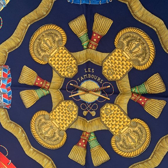 HERMES Les Tambours 100% Silk Scarf + Box - Picture 2 of 10